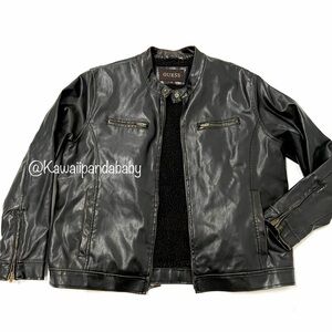 Y2K Vintage Guess Faux Leather Sherpa Lined Moto Motorcycle Jacket Men’s SZ XXL
